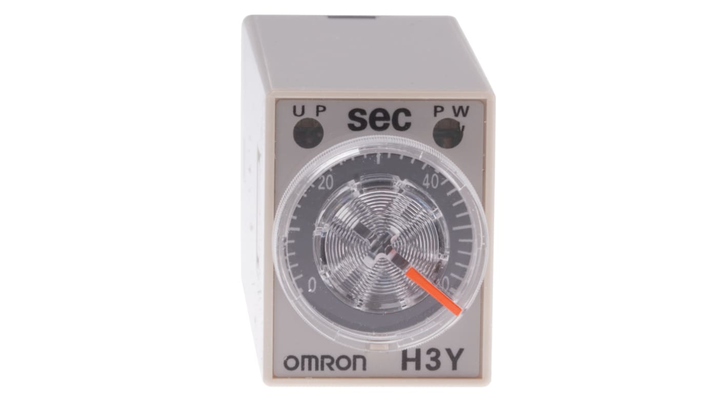 Omron H3Y-4 Series DIN Rail, Surface Mount Timer Relay, 24V dc, 4-Contact, 2 → 60s, 1-Function, 4PDT