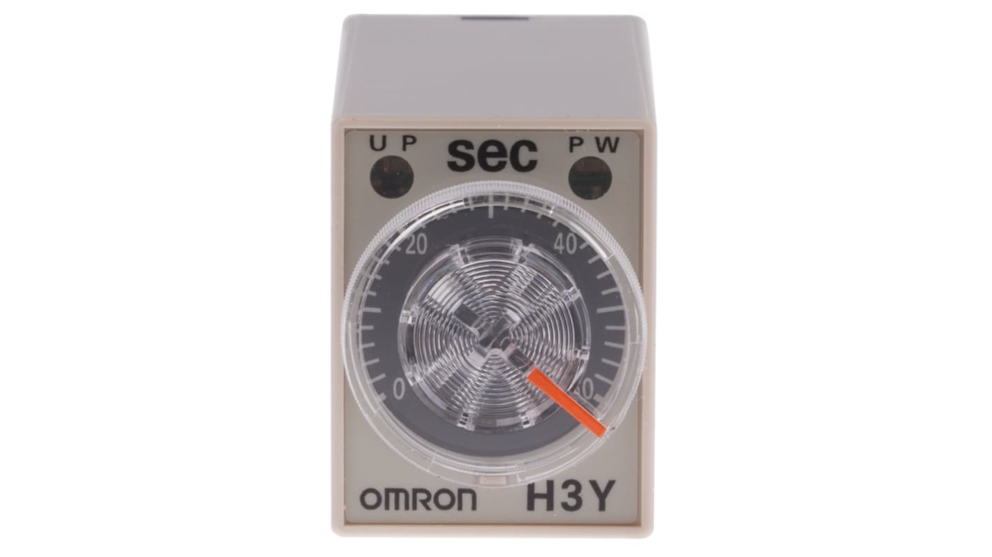 Omron H3Y-4 Series DIN Rail, Surface Mount Timer Relay, 24V ac, 4-Contact, 2 → 60s, 1-Function, 4PDT