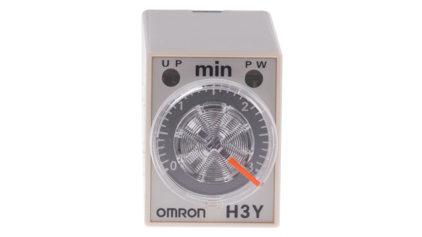 Temporizador monofunción Omron H3Y-4, 100 → 120V ac, 5A, 4 contactos, 4PDT, tempo. 0.1 → 3min