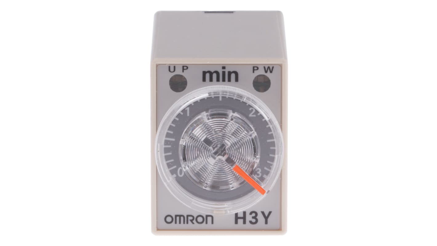 Temporizador monofunción Omron H3Y-4, 200 → 230V ac, 5A, 4 contactos, 4PDT, tempo. 0.1 → 3min