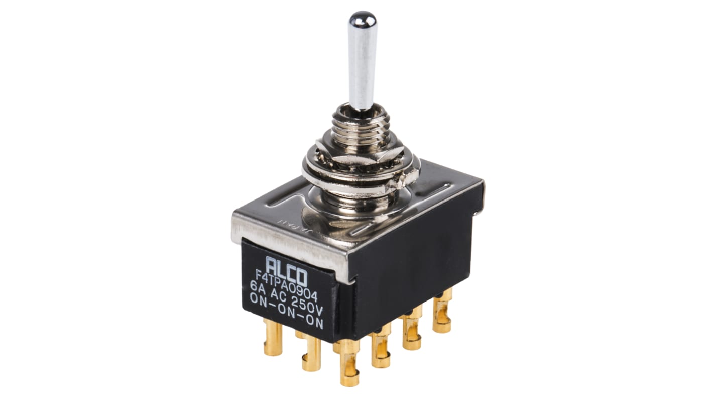 TE Connectivity Toggle Switch, Panel Mount, On-On-On, 4PDT, Solder Terminal, 125V ac