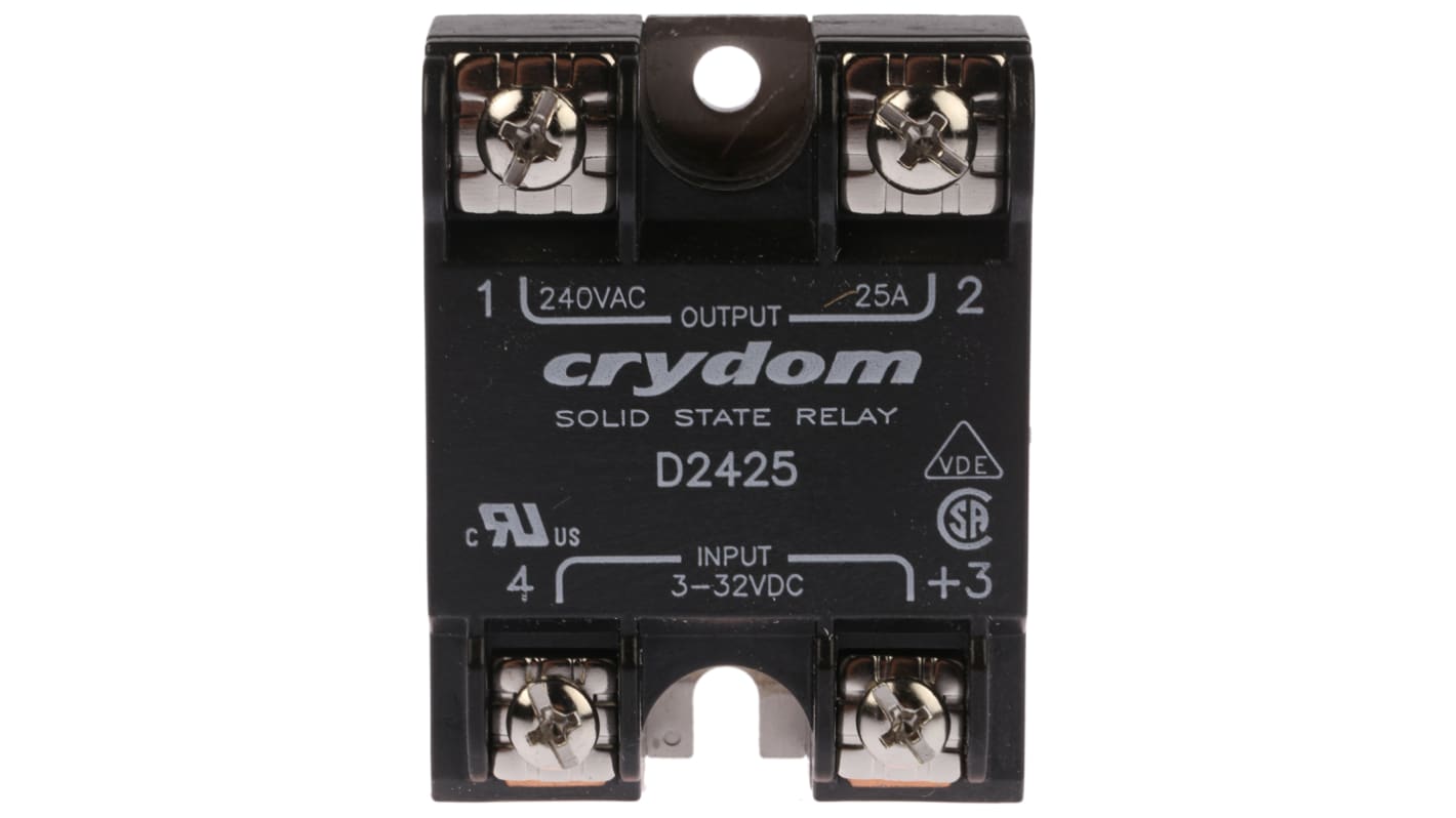 Relé de estado sólido Sensata / Crydom, control 3 → 32 V dc, carga 24 → 280V ac, 25 A rms máx., montaje