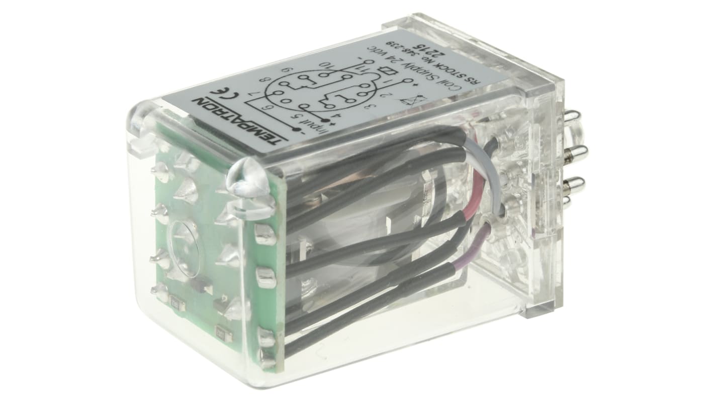 Tempatron Plug In Power Relay, 24V dc Coil, 7A Switching Current, DPDT