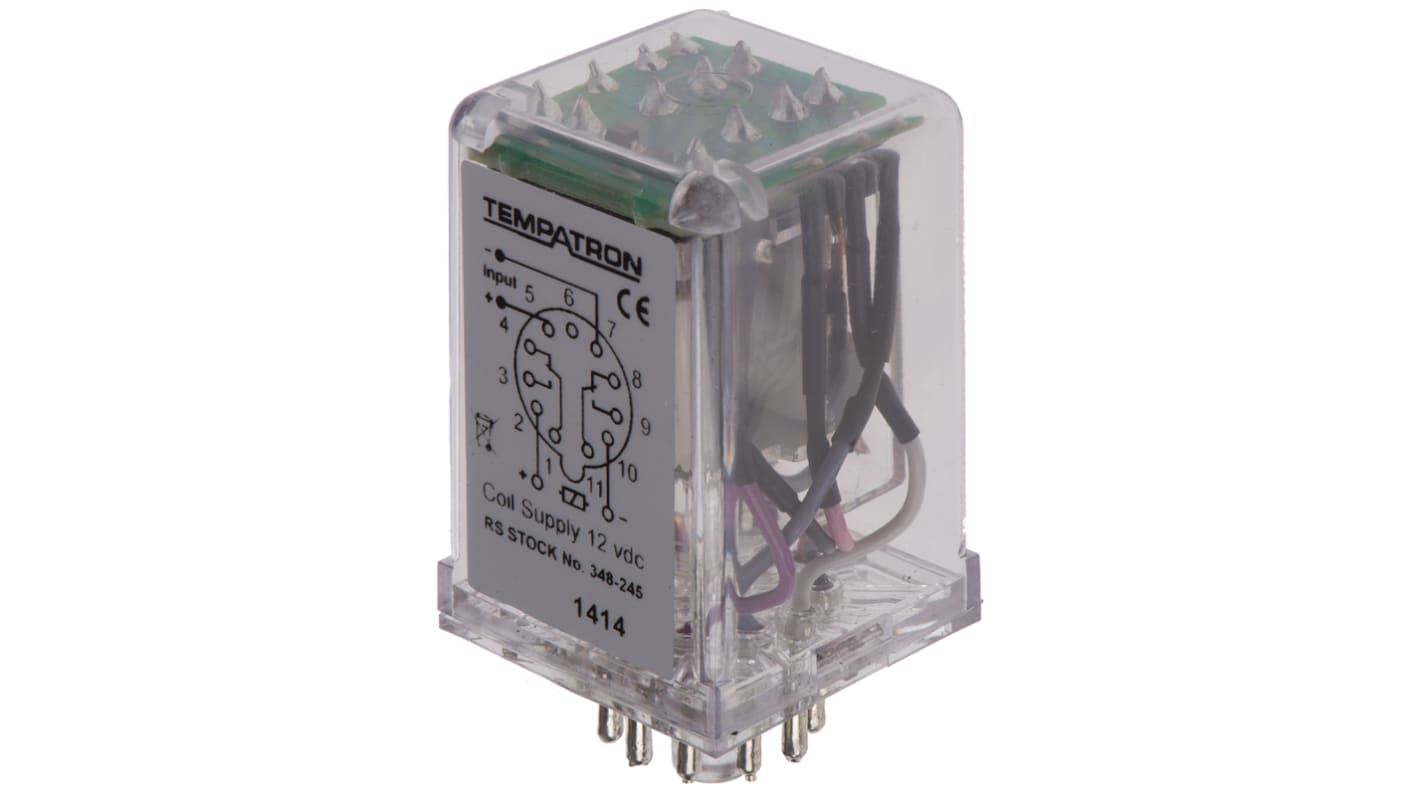 Tempatron Plug In Power Relay, 12V dc Coil, 7A Switching Current, DPDT