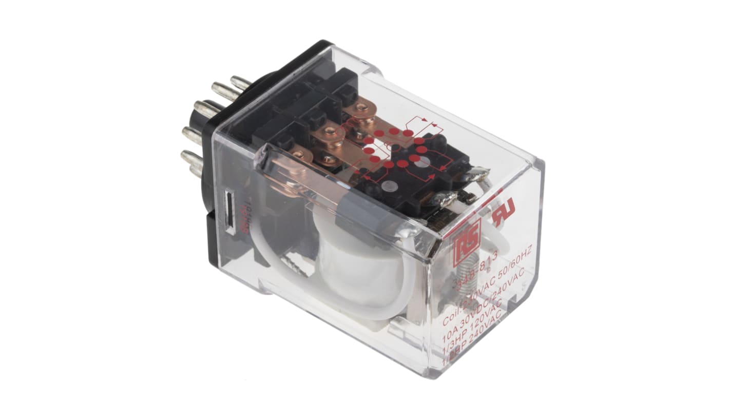 RS PRO Plug In Power Relay, 230V ac Coil, 10A Switching Current, 3PDT