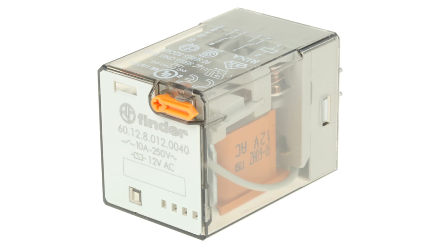 Finder Plug In Power Relay, 12V ac Coil, 10A Switching Current, DPDT