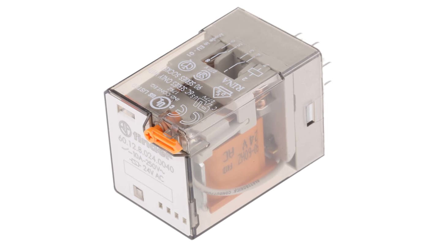 Finder Plug In Power Relay, 24V ac Coil, 10A Switching Current, DPDT