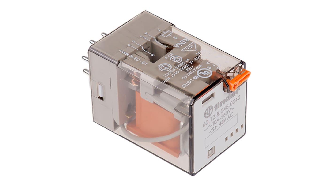 Finder Plug In Power Relay, 48V ac Coil, 10A Switching Current, DPDT