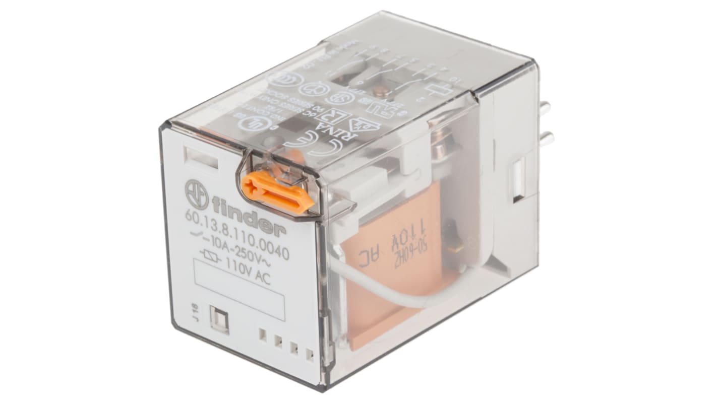 Finder Plug In Power Relay, 110V ac Coil, 10A Switching Current, 3PDT