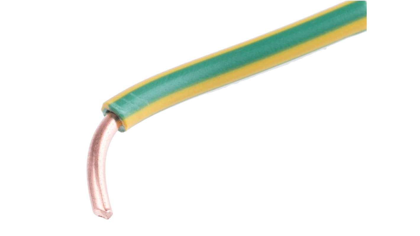 RS PRO Green/Yellow 2.5 mm² Hook Up Wire, 13 AWG, 1/1.78 mm, 100m, PVC Insulation