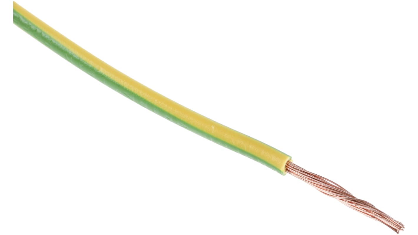 RS PRO Green/Yellow 2.5 mm² Hook Up Wire, 13 AWG, 7/0.67 mm, 100m, PVC Insulation