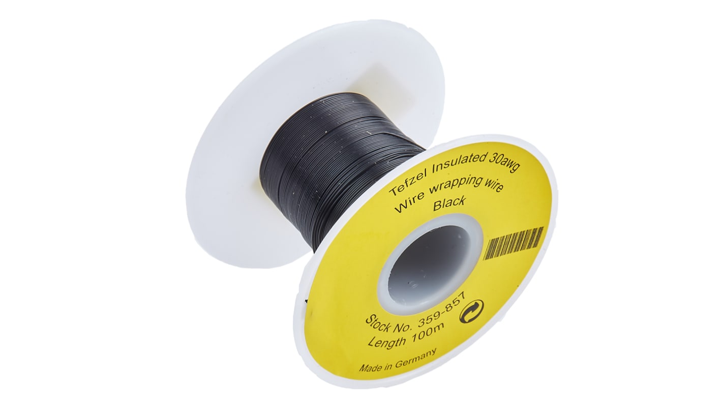 RS PRO Black 0.05 mm² Hook Up Wire, 30 AWG, 1/0.25 mm, 100m, Tefzel Insulation