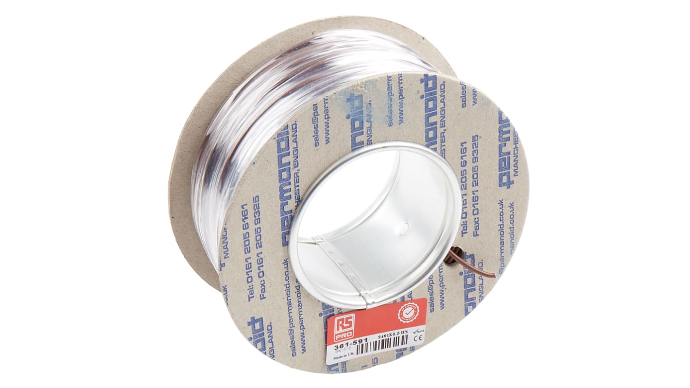 RS PRO Brown 0.5 mm² Equipment Wire, 20 AWG, 16/0.2 mm, 100m, PVC Insulation