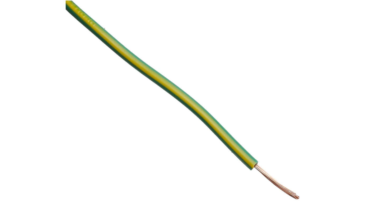 RS PRO Green/Yellow 0.75 mm² Hook Up Wire, 18 AWG, 24/0.2 mm, 100m, PVC Insulation