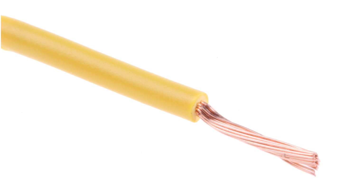 Cable para Equipos RS PRO, área transversal 0.75 mm² Filamentos del Núcleo 24/0.2 mm Amarillo, 500 V, long. 100m, 18