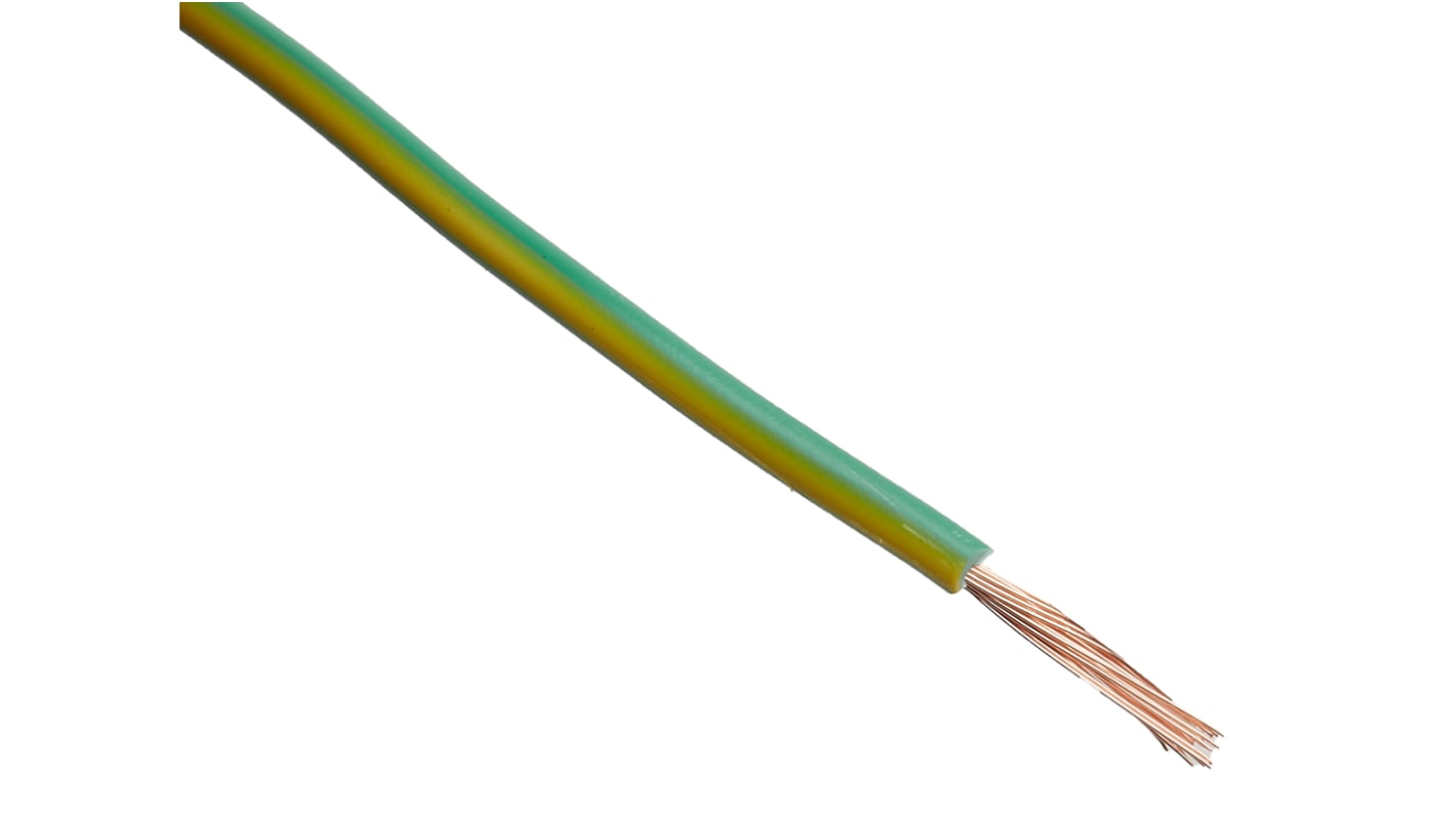 RS PRO Green/Yellow 1 mm² Hook Up Wire, 17 AWG, 32/0.2 mm, 100m, PVC Insulation