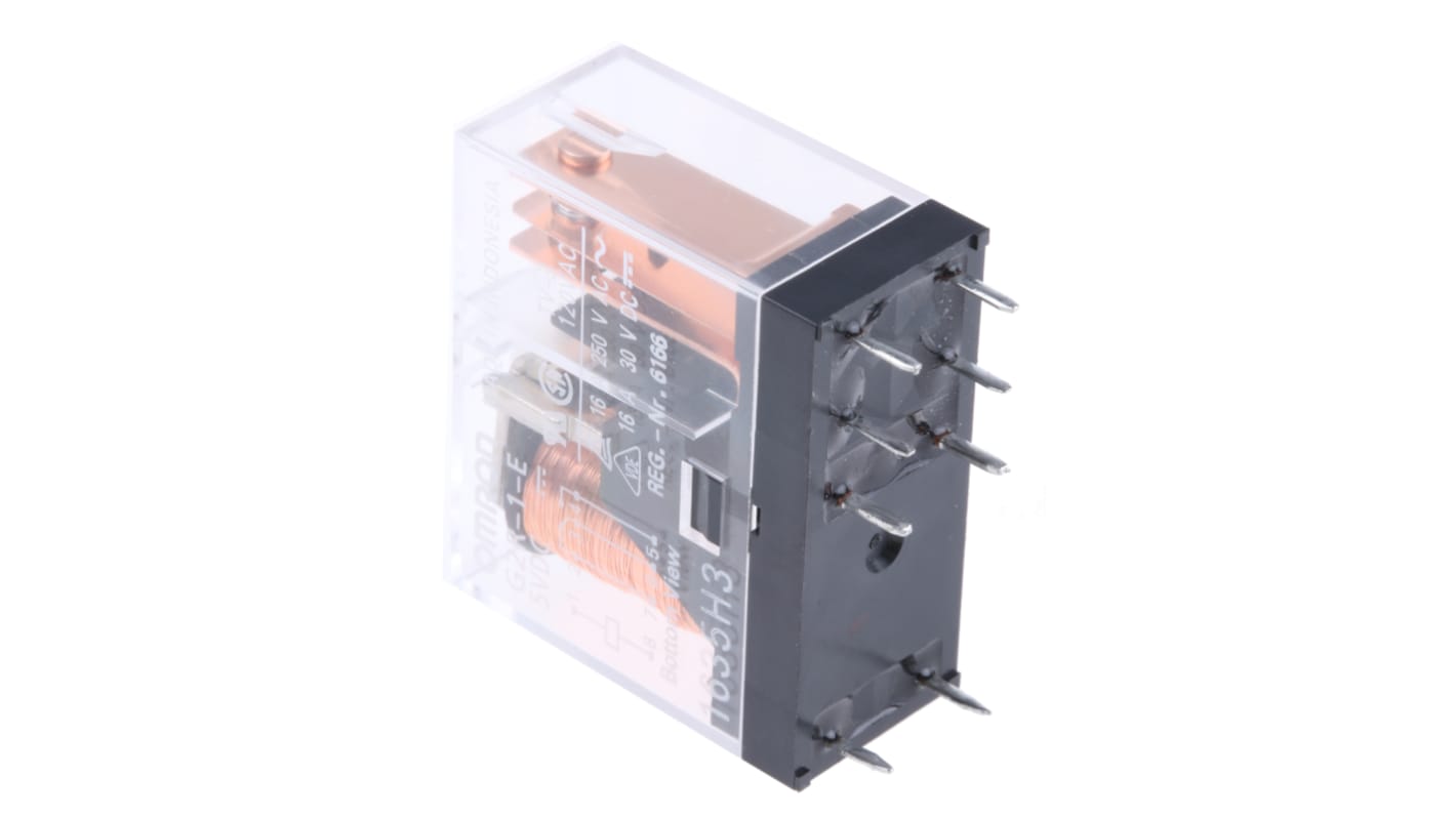 Omron PCB Mount Power Relay, 5V dc Coil, 16A Switching Current, SPDT