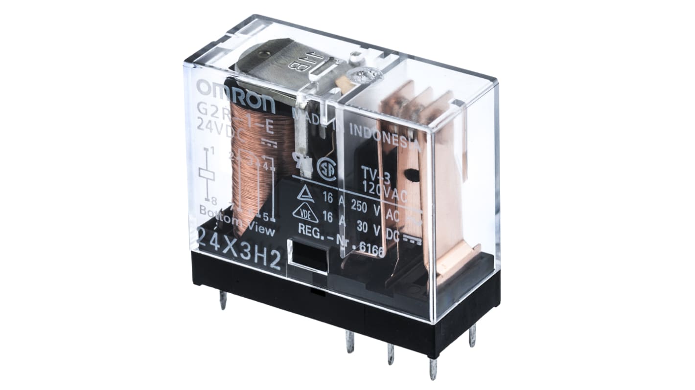 G2R1E DC24 Omron PCB Mount Power Relay, 24V dc Coil, 16A Switching