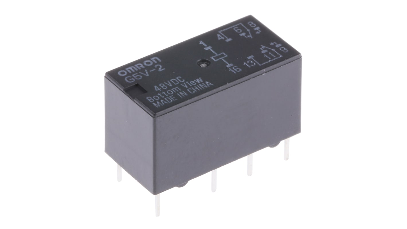 Relé de señal sin enclavamiento Omron MT, DPDT, 48V dc, 2 A dc, montaje en PCB, para