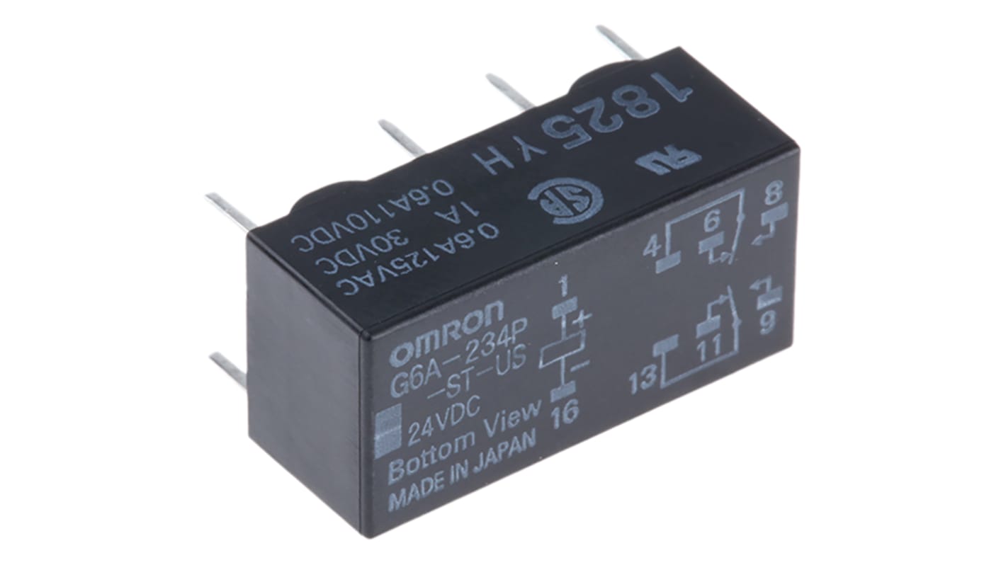 Omron PCB Mount Signal Relay, 24V dc Coil, 2A Switching Current, DPDT