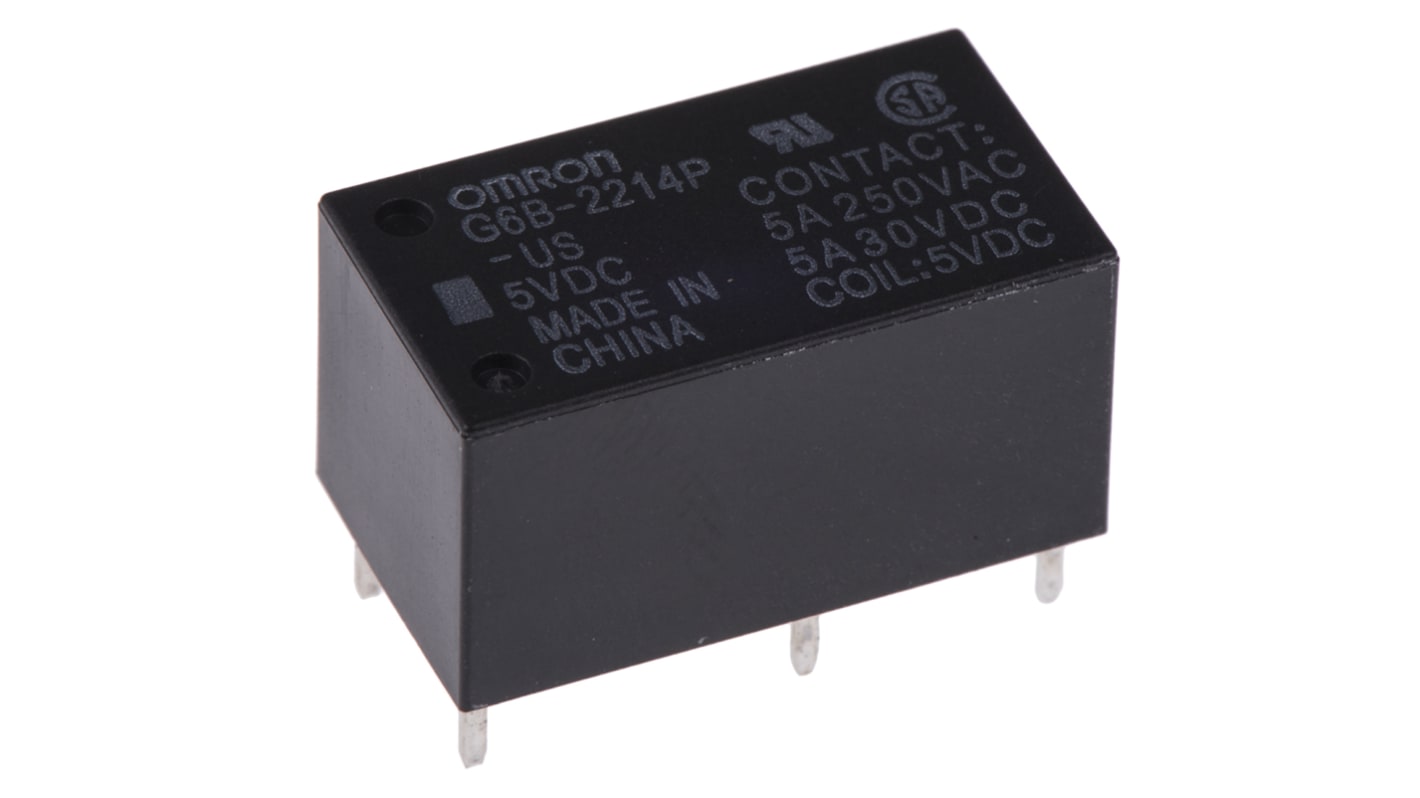 Omron PCB Mount Power Relay, 5V dc Coil, 5A Switching Current, DPST