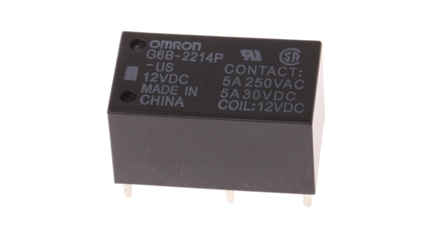 Relé de potencia sin enclavamiento Omron G6B de 2 polos, DPST, bobina 12V dc, 5A, Montaje en PCB