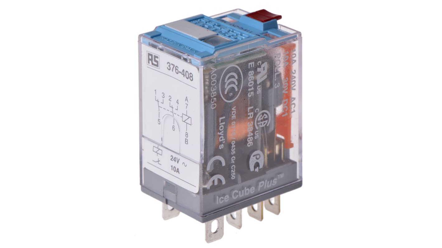 Relé de potencia sin enclavamiento Releco C7 de 2 polos, DPDT, bobina 24V ac, 10A, enchufable