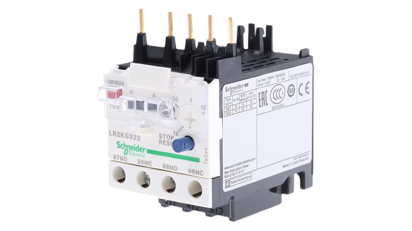 Relé de sobrecarga térmica Schneider Electric TeSys LR2K, 1 NA + 1 NC, 250 Vdc, 690 Vac, 12 → 16 A