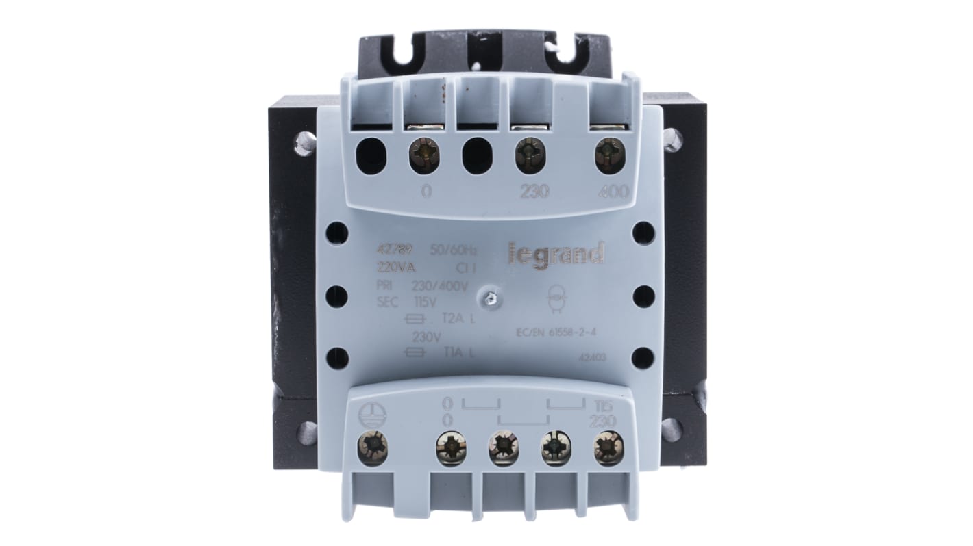 Trasformatore Legrand, primario 230 → 400V, secondario 115 → 230V, 220VA, 1 uscite, Guida DIN