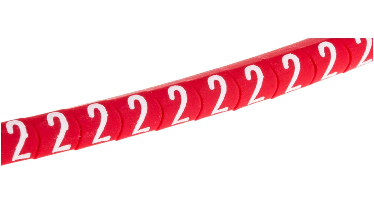 HellermannTyton Helagrip Slide On Cable Markers, White on Red, Pre-printed "2", 1 → 3mm Cable