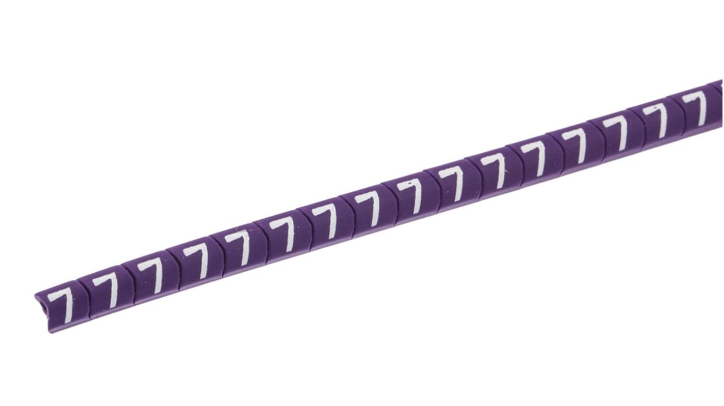 HellermannTyton Helagrip Slide On Cable Markers, White on Violet, Pre-printed "7", 1 → 3mm Cable