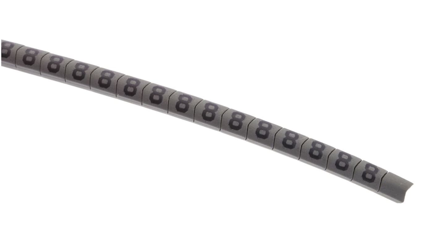 Marcadores de cable HellermannTyton Helagrip de PVC Negro sobre Gris, texto: 8, Ø máx. 3mm, montaje: Deslizante, 1000