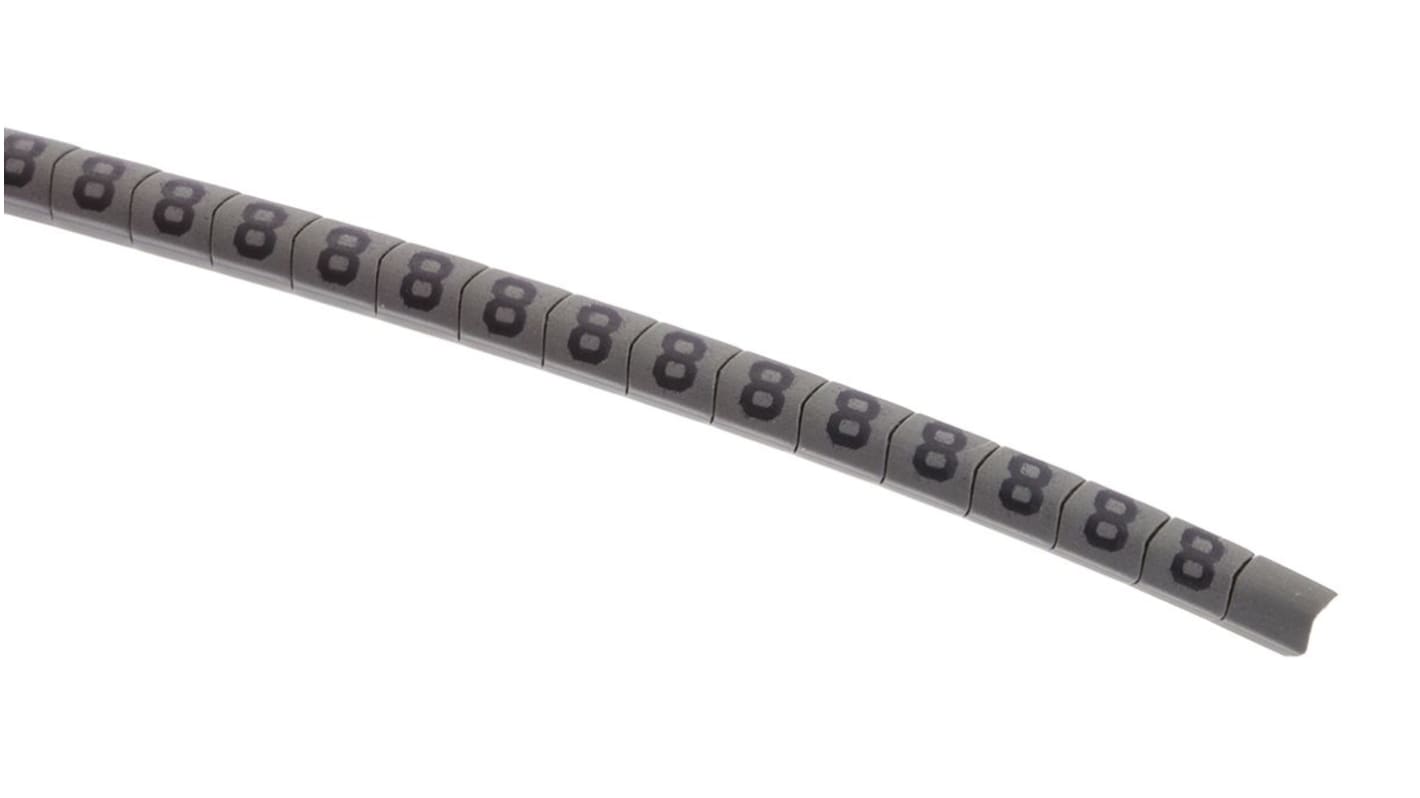 HellermannTyton Helagrip Kabel-Markierer, aufsteckbar, Beschriftung: 8, Schwarz auf Grau, Ø 1mm - 3mm, 3.5mm x 3,3 mm,