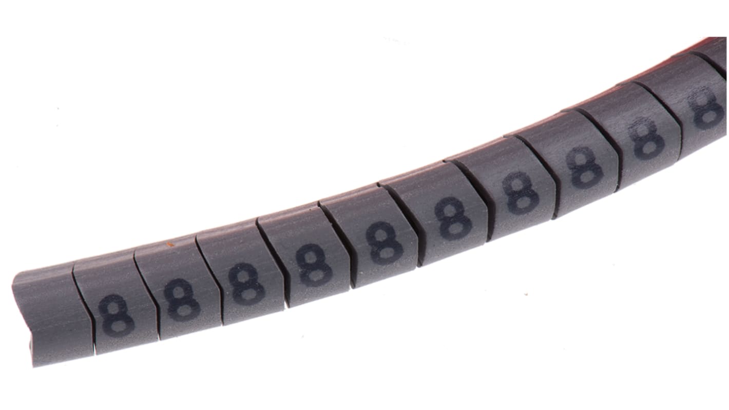 HellermannTyton Helagrip Slide On Cable Markers, Black on Grey, Pre-printed "8", 4 → 9mm Cable