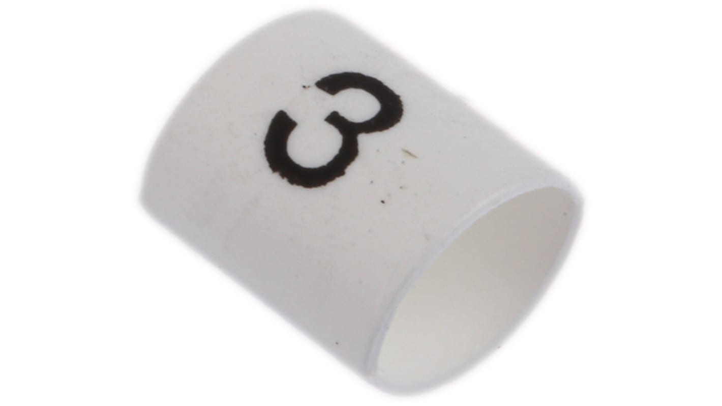 TE Connectivity Heat Shrink Cable Markers, White, Pre-printed "3", 1 → 3mm Cable