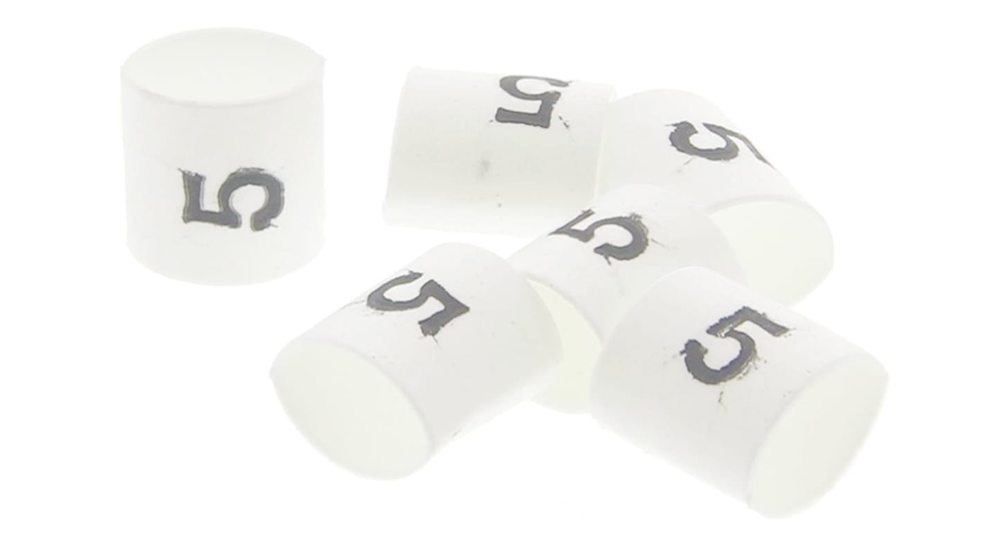 TE Connectivity Heat Shrink Cable Markers, White, Pre-printed "5", 1 → 3mm Cable