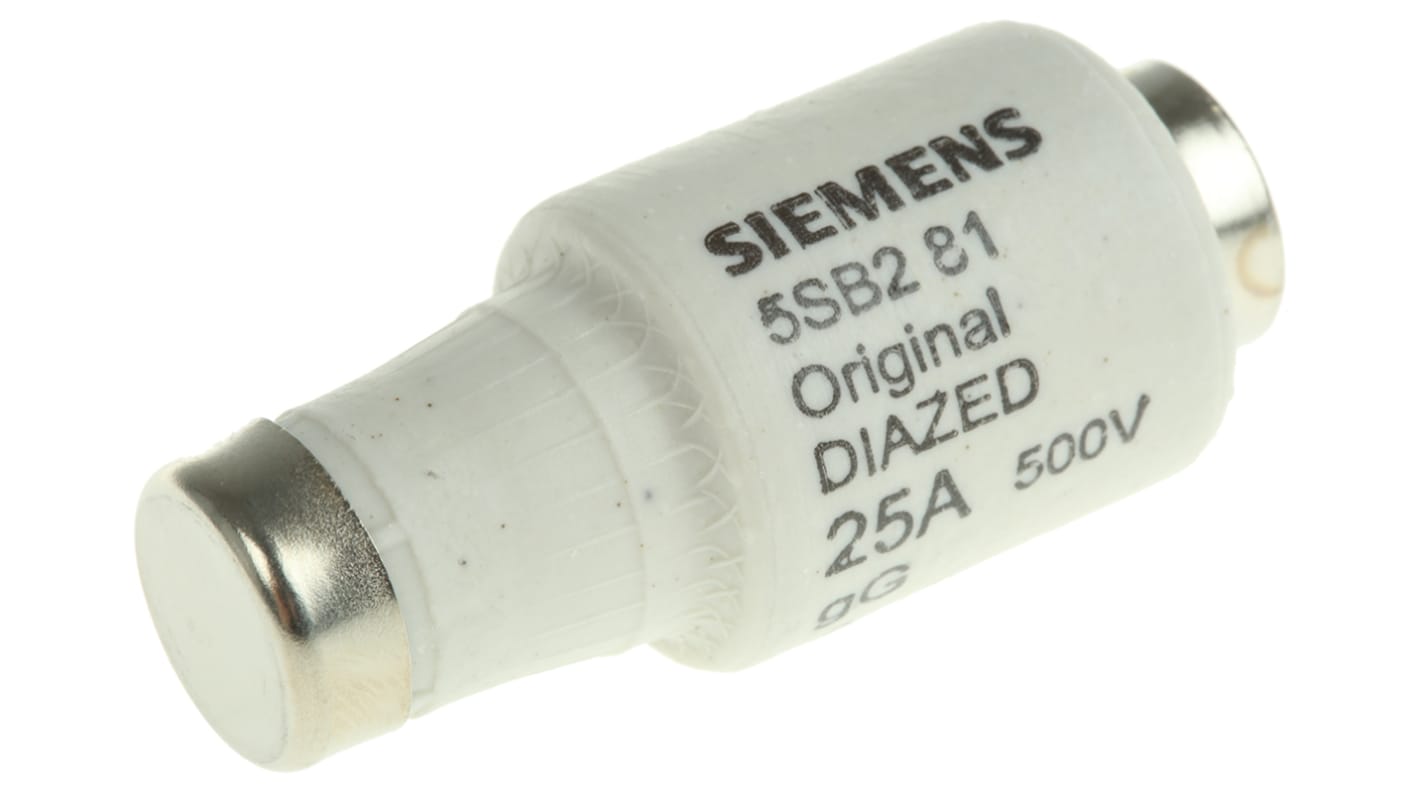 Siemens, 25A, DII, Diazed sikring, gevindstørrelse E27, anvendelseskategori gG 500V ac