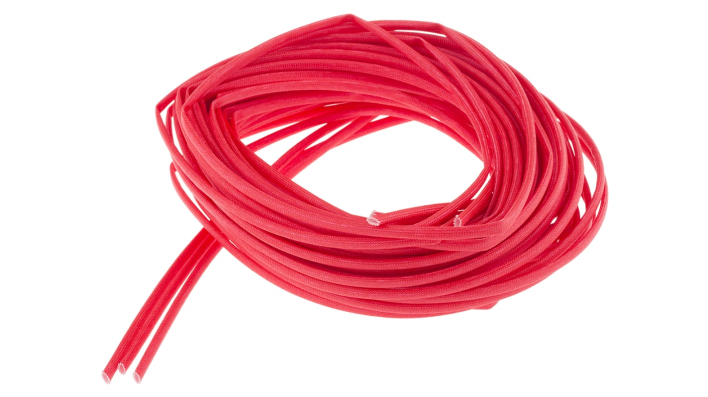 RS PRO Braided Acrylic Fibreglass Red Cable Sleeve, 2mm Diameter, 5m Length