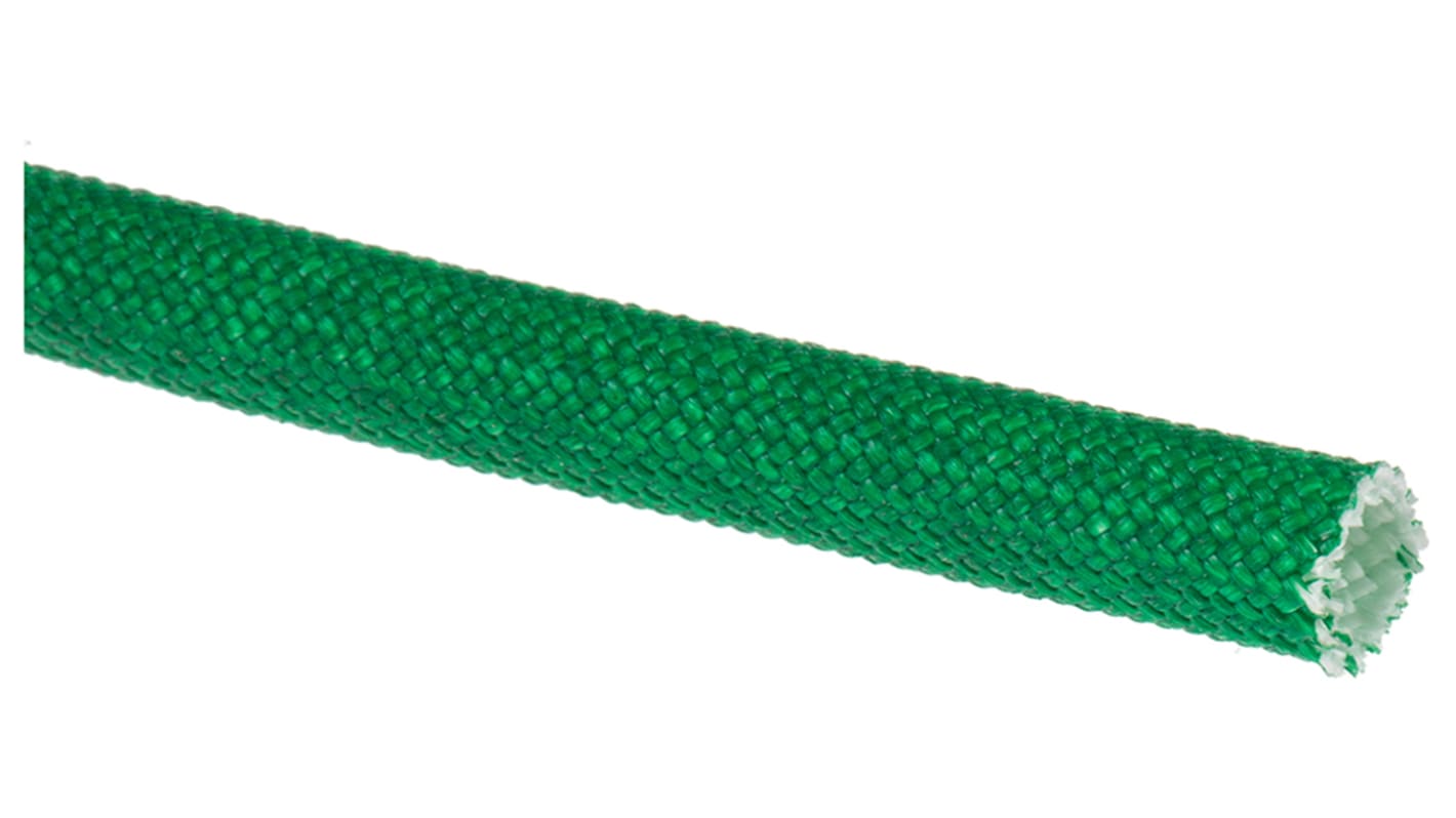 RS PRO Braided Acrylic Fibreglass Green Cable Sleeve, 4mm Diameter, 5m