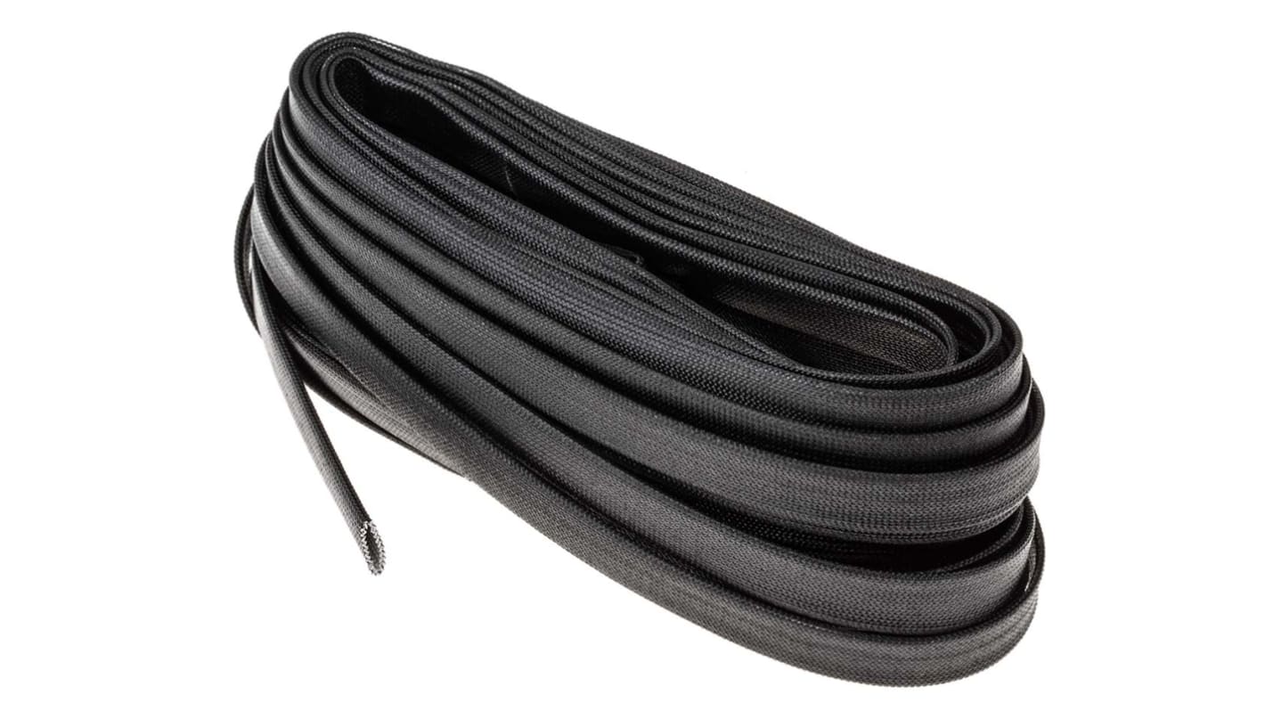 RS PRO Braided Acrylic Fibreglass Black Cable Sleeve, 6mm Diameter, 5m Length