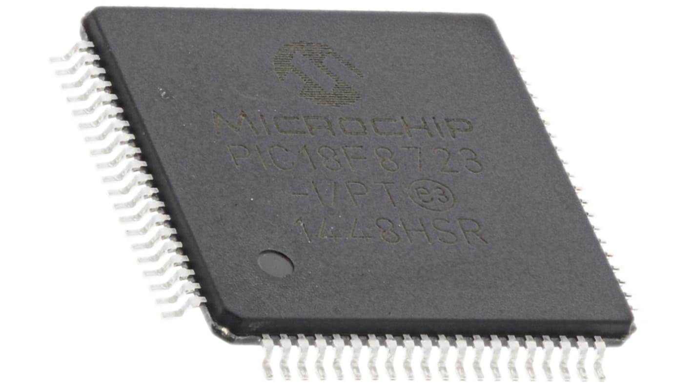 Microchip PIC18F8723-I/PT, 8bit PIC Microcontroller, PIC18F, 40MHz, 1.024 kB, 128 kB Flash, 80-Pin TQFP