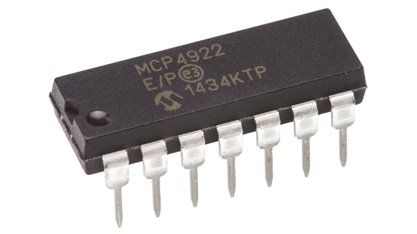 Microchip, DAC Dual 12 bit- Serial (SPI/Microwire), 14-Pin PDIP