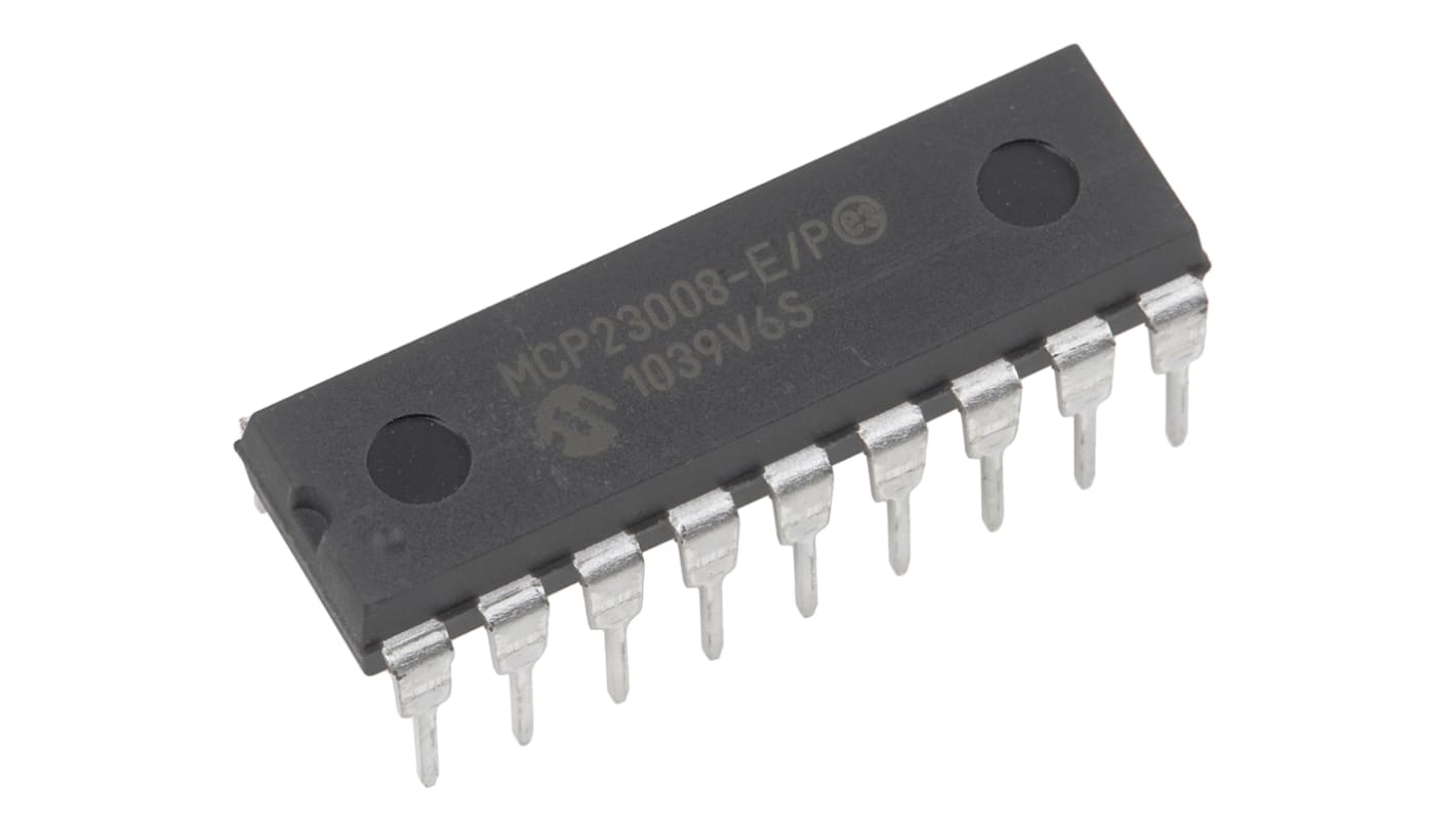 Espansione I/O MCP23008-E/P, 8 canali, interfaccia I2C, seriale, clock 5MHz, PDIP 18 Pin