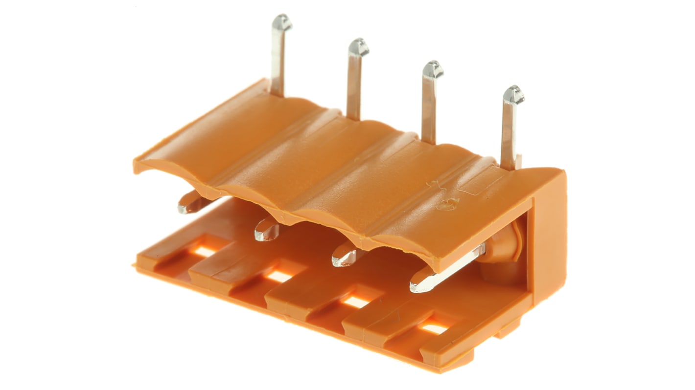 Weidmuller 5.08mm Pitch 4 Way Right Angle Pluggable Terminal Block, Header, Through Hole, Solder Termination