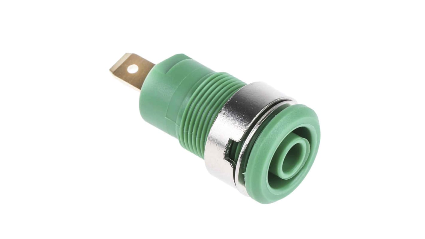 Staubli Green Female Banana Socket, 4 mm Connector, Tab Termination, 24A, 1000V, Gold Plating