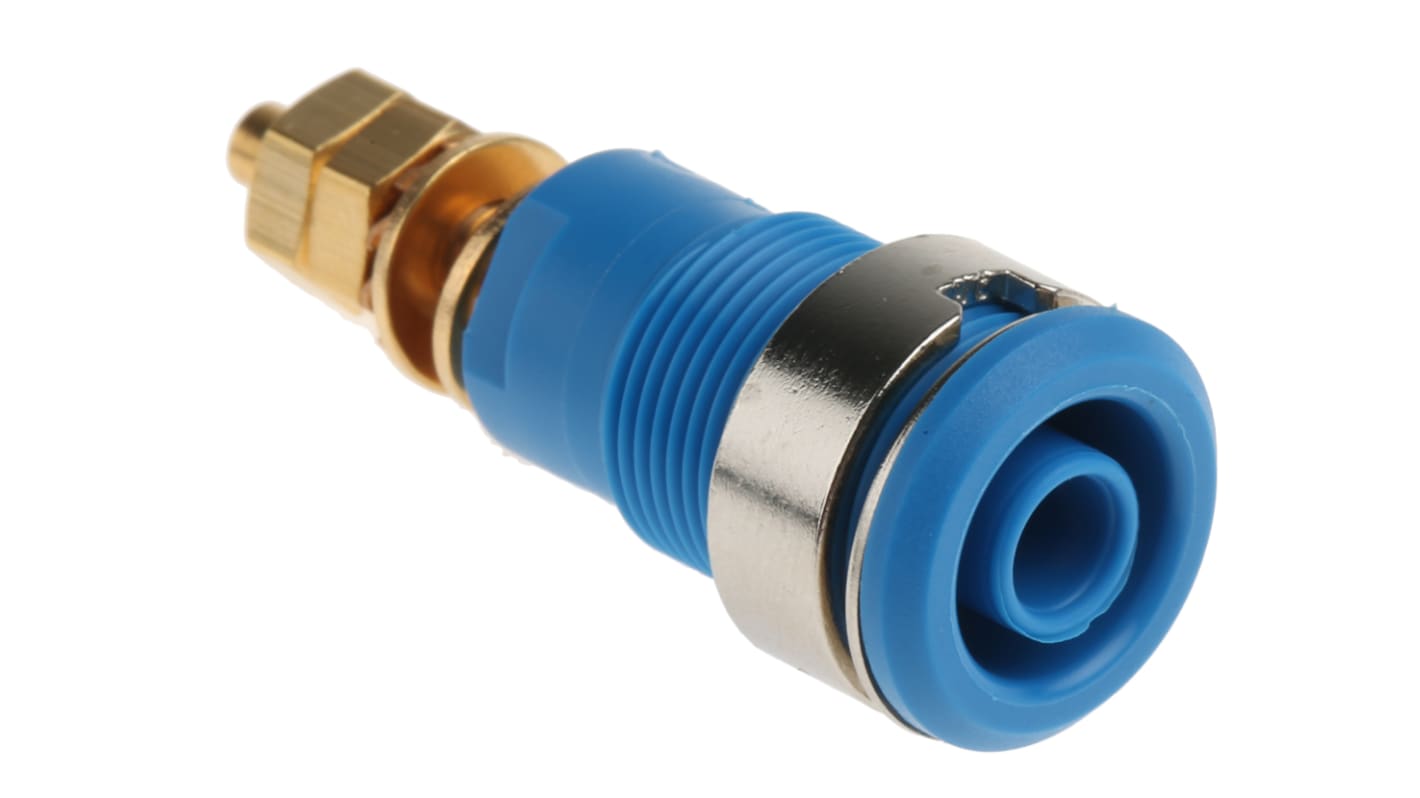 Conector banana hembra Hembra, 32A, 1000V, Contacto Oro, Azul