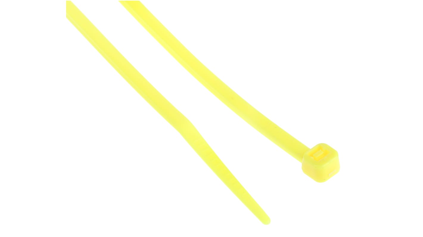 RS PRO Cable Tie, 203mm x 3.6 mm, Yellow Nylon, Pk-100