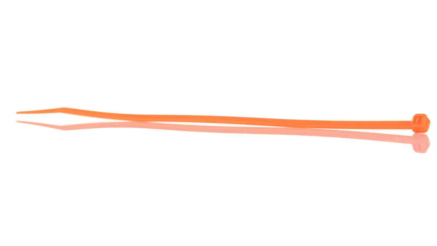 RS PRO Cable Tie, 203mm x 3.6mm, Orange Nylon, Pk-100