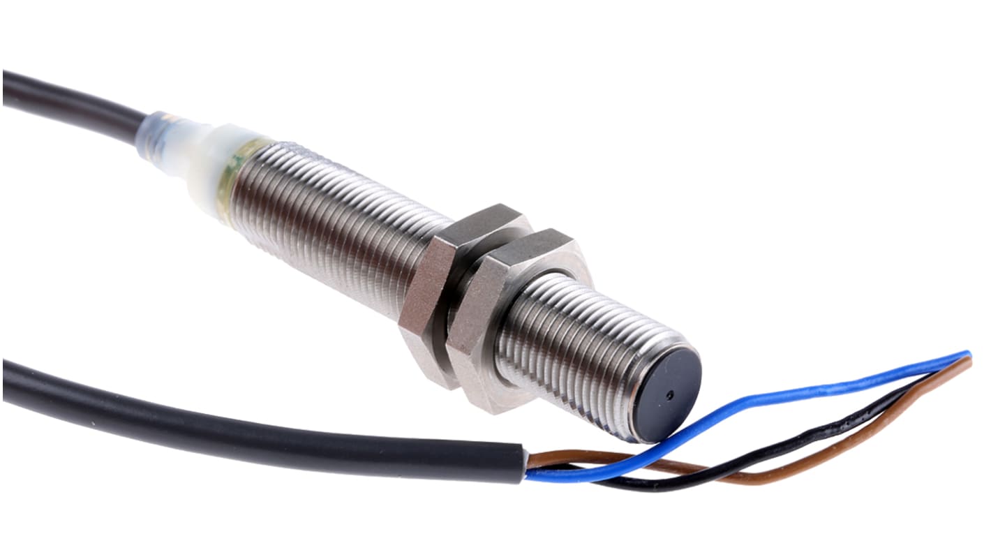 Omron Inductive Barrel-Style Proximity Sensor, M12 x 1, 4 mm Detection, NPN Output, 12 → 24 V dc, IP67