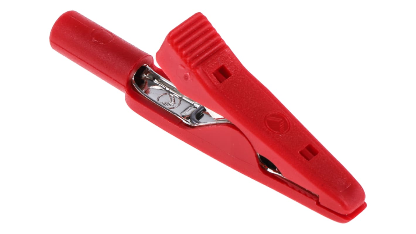 Clip a coccodrillo  Hirschmann T&M, 5A, apertura 4mm, isolato, col. Rosso